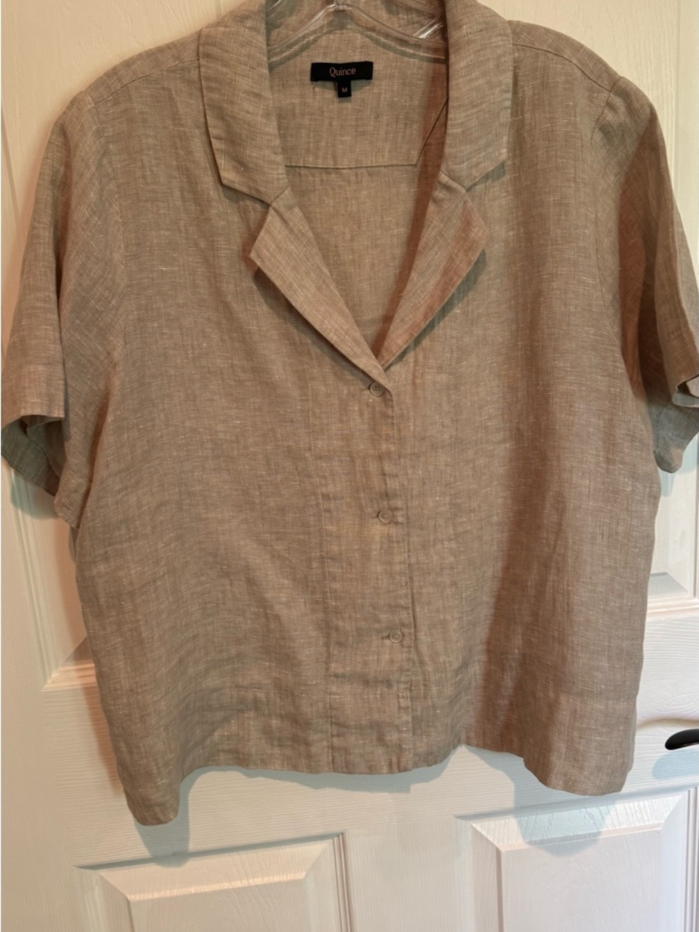 Quince Linen Short Sleeve Button Shirt - Light Taupe